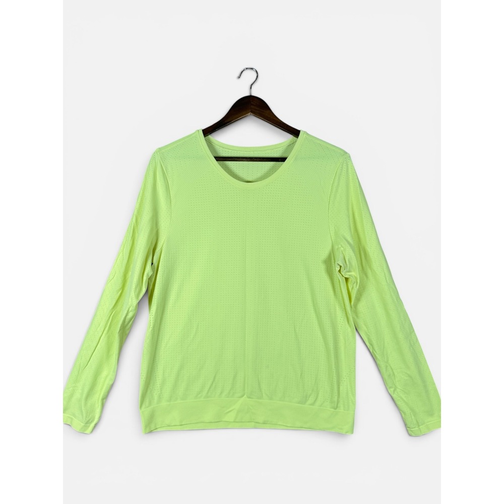 Athleta Seamless Long Sleeve Top Womens XL Lime Green Perforated Activewear